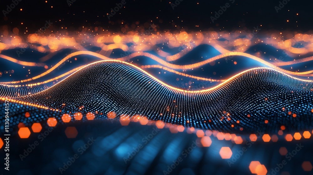 Poster abstract glowing wave particles.