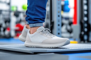 Shoes positioned on squat rack platform