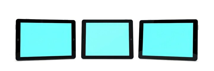 A set of realistic tablet mockups in various angles and orientations for showcasing digital designs or apps, tablet, app, isolated