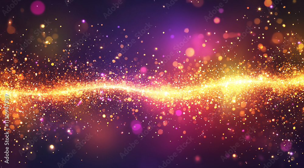 Poster colorful shimmering light particles create an abstract wave in a cosmic space background during a ma