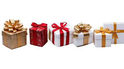 Fototapeta premium Five Beautifully Wrapped Gifts Ready for Celebration. Transparent Background.