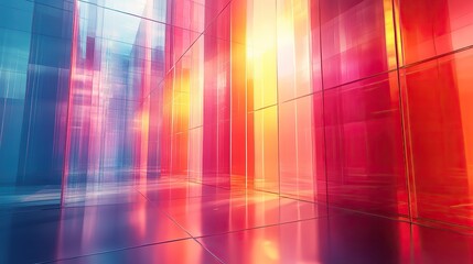 Fototapeta premium Abstract glass reflections and prisms create a futuristic sci-fi image with geometric patterns and a metaverse feel