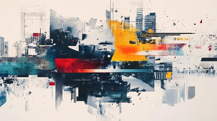 Fototapeta premium Abstract Cityscape: A Colorful Blend of Urban Architecture and Modern Art