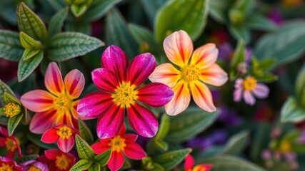 Close-up shot of vibrant purple flower petals and leaves in high resolution, nature, shot