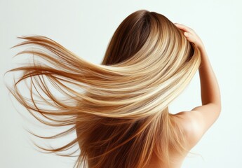 Fototapeta premium Flowing Brown and Blonde Hair in Motion Against Light Background
