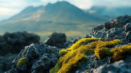 Icelandic Mossy Landscape: A Serene Mountain View