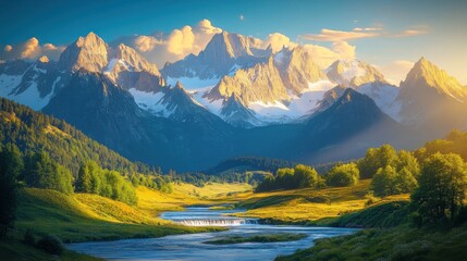 High mountain lakes, rivers, and grasslands