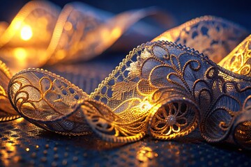 Fototapeta premium Silhouette Photography: Elegant Lace Ribbons, Decorative Details, Sensual Touch - Dark Moody Backlit Image