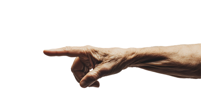 A hand pointing, conveying direction or emphasis.