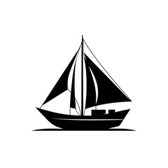 Obraz premium A sail boat for river silhouette on white background