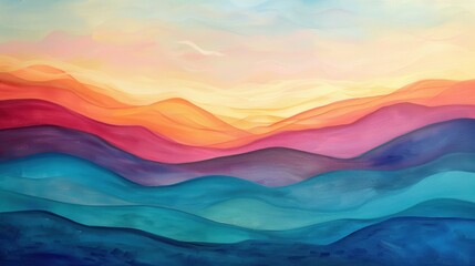 Serene Abstract Landscape of Gentle Waves in Soft Pastel Colors