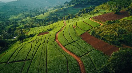 Scenic Dirt Road Winding Through Lush Green Grassland Landscape