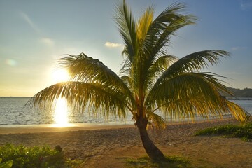 Colourful sunsets over the Pacific Ocean on the Fiji islands