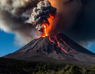 volcano eruption volcano with fire and smoke clouds in the sky