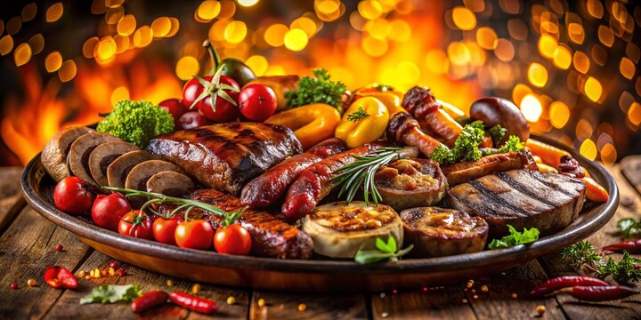 Sizzling Parrillada Mixta: Grilled Meat Platter with Bokeh - Delicious Food Photography