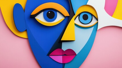 Fototapeta premium Colorful Geometric Face Art with Bold Shapes and Vibrant Colors