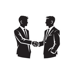 Fototapeta premium Two Silhouette Businessman Hand Shake, Business Man Handshake Agreement Concept Flat Vector Illustration
