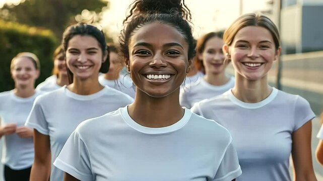 Charity Run Participants at Starting Line with Event T Shirts