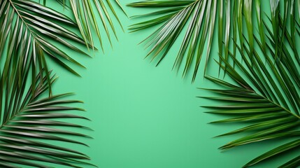 Obraz premium Vibrant green palm leaves close-up studio top view relaxation