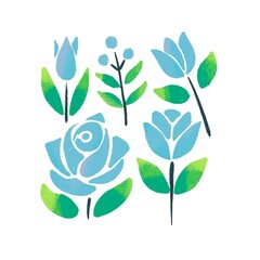 Minimalistic Isolated Seamless floral pattern set and pack of flowers and plants on white background colourful wallpaper paper wrap blue Tulip tulips and rose roses