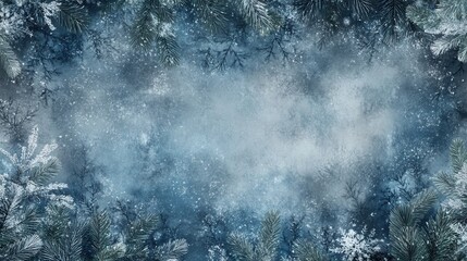 Obraz premium Winter Wonderland Festive Background: Snowy Branches and Frosty Design for Holiday Greetings