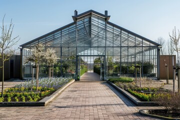 Naklejka premium New greenhouse in The Netherlands viewed from the front