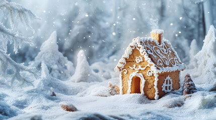 Naklejka premium Enchanted Gingerbread House in a Winter Wonderland