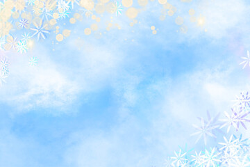 冬の雪化粧をイメージしたキラキラエフェクト青色背景