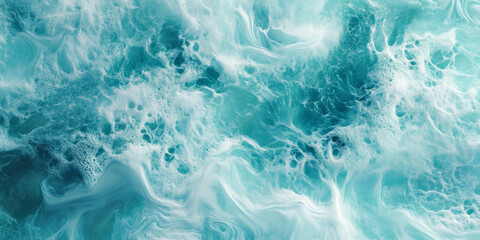 Obraz premium Cool turquoise and aquamarine abstract background with fluid shapes resembling ocean waves. Gradients blend seamlessly, giving a serene underwater vibe with ethereal light accents for dreamy
