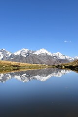 Stunning colourful autumn landscapes in the Northern Georgian Caucasus Mountains around Mestia