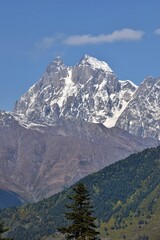 Fototapeta premium Stunning colourful autumn landscapes in the Northern Georgian Caucasus Mountains around Mestia