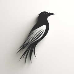 Elegant black silhouette of a bird with shadow effect on a light background.