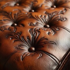 Exquisite Embossed Floral Leather Texture with Metallic Copper Accents