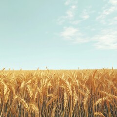 Golden Wheat Field Under Bright Summer Sky with Wispy Clouds