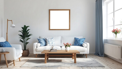 Fototapeta premium Mock up of a modern bright living room. Luxury interior design image.
