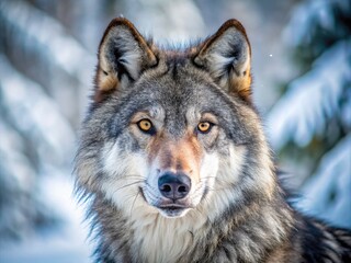 Obraz premium A captivating Minnesota gray wolf portrait: macro photography reveals incredible detail in this wildlife close-up.
