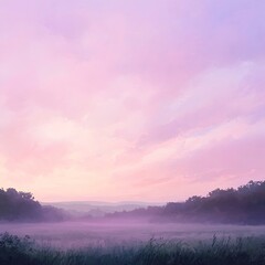 Misty Meadow Landscape at Tranquil Dusk