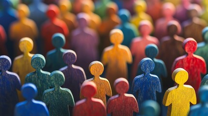 Obraz premium Colorful wooden figures, diverse crowd.