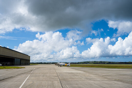 Sola, Norway - June 16 2024: LN-TEX North American AT-6G Harvard IIB outside hangar at Sola airport.
