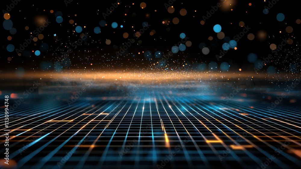 Poster Futuristic digital grid visualization abstract digital space graphic design virtual environment aerial viewpoint technology concept