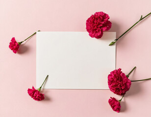 Blank Card with Roses and Flowers on a Soft Background. Mockup for salon, logo, wedding
