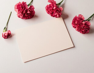 Blank Card with Roses and Flowers on a Soft Background. Mockup for salon, logo, wedding