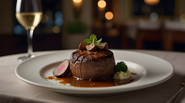 The original Danny 2728 On an opulent fine dining platter, a medium-rare truffle snow filet mignon is presented. Quick information Displayed with the dish taking up barely one-eighth of the frame to h