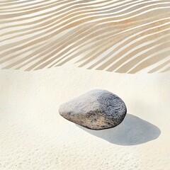 Smooth Pebble on Wavy Sand Dunes in Serene Minimalist Landscape