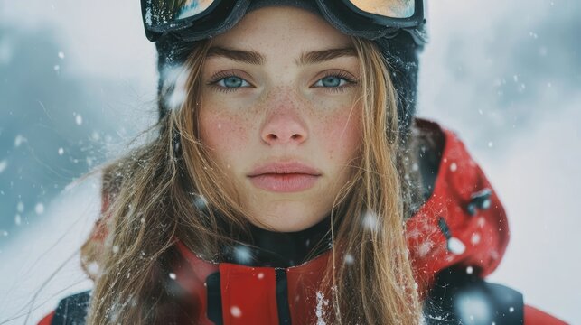 pretty skimo woman looking at camera in artic