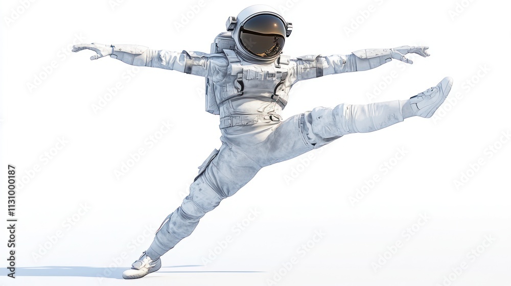 Poster an astronaut performing a dance pose in a futuristic style.