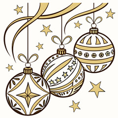 Elegant "Merry Christmas Balls with star pattern" vector artwork, perfect for festive decorations, greeting cards, and holiday-themed designs.