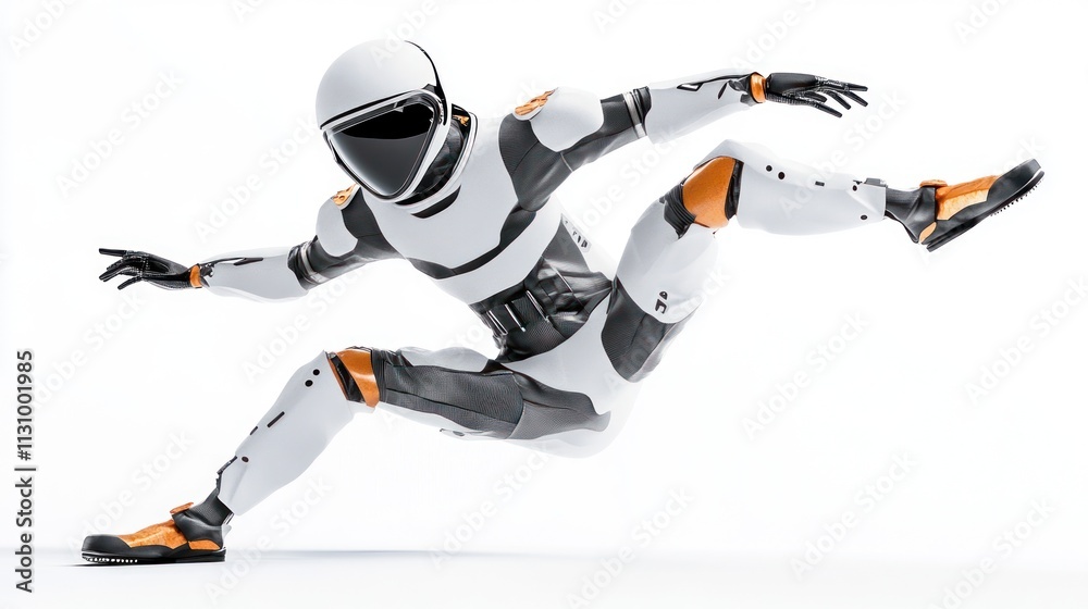 Poster A dynamic robot in a sporty pose, showcasing advanced design and movement capabilities.