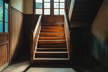 Elegant Wooden Staircase in Bright and Spacious Interior Design