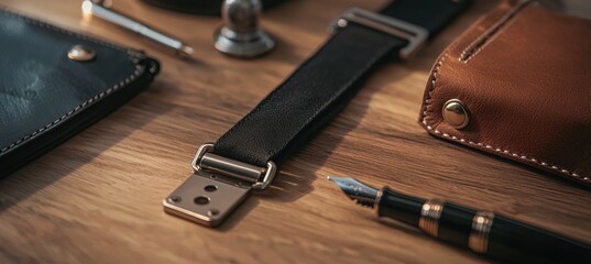 Executive Desk Essentials: Premium Metal Badge and Lanyard with Leather Accessories